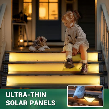 PATIOWIN 6 Pack Solar Step Lights for Outside, 24 LEDs Solar Stair Lights Waterproof IP65, Solar Deck Lights Outdoor Decor for Garden, Porch, Pathway, Patio, Fence, Balcony(Warm White)
