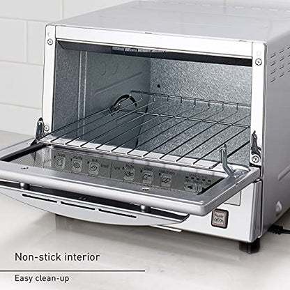 Panasonic FlashXpress Toaster Oven Countertop, 4-Slice Small Toaster Oven Compact Size with Double Infrared Heating, 6 Auto Cook Options and Precise Temperature Control, 1300W - NB-G110P (Silver)