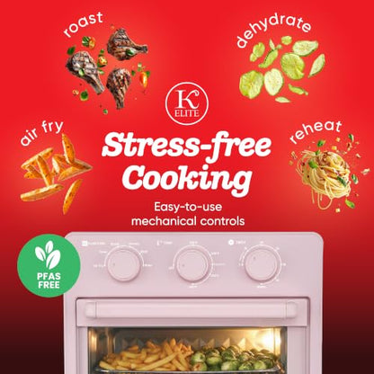 Kitchen Elite Mechanical Air Fryer Oven with Viewing Window, Pink, 16 Qt