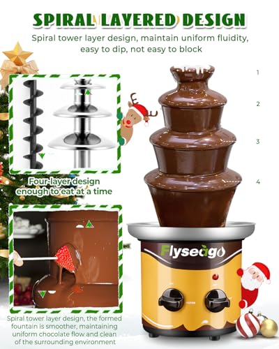 Flyseago Chocolate Fountain Machine 4 Tiers Cheese Fountain Perfect for Nacho Cheese, Chocolate Sauce, Wedding, Party