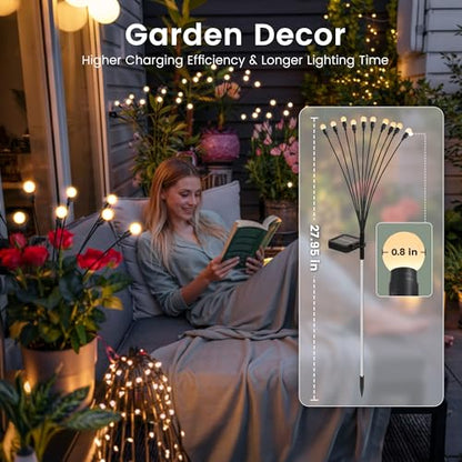 PATIOPIA Solar Garden Lights, LED Swaying Solar Lights Outdoor Waterproof, Warm White Firefly Outdoor Decorative Lights, Garden Decor, Yard, Patio, Pathway Decoration Gardening Gifts (2 Pack)