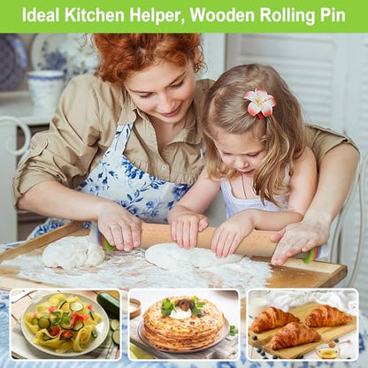 Wood Rolling Pin with Thickness Rings, Adjustable Wooden Rolling Pins for Baking, Dough Roller Pins for Cookie Pastry Tools Cake Baker, Fondant Roller for Decorating Bakery Supplies Kitchen Gadgets