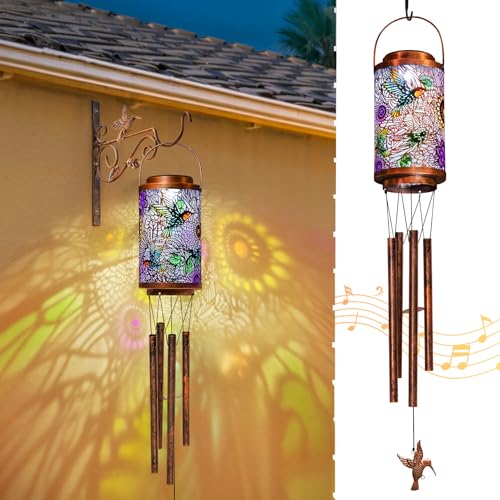 Hummingbird Solar Wind Chimes for Outside, Garden Gifts for Women,Solar Lantern Outdoor Waterproof Lights for Balcony, Porch, Backyard, Birthday Gifts for Mom Grandma Wife (1Pack)