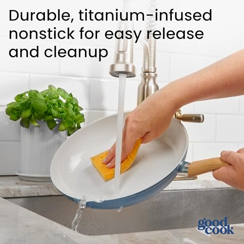 GoodCook Healthy Ceramic Titanium-Infused 12” Fry Pan, Light Blue – Induction Cookware, Nonstick Cooking Pan, Frying Pan Skillet for Eggs, Meats, Vegetables, Sauces, Warming Tortillas