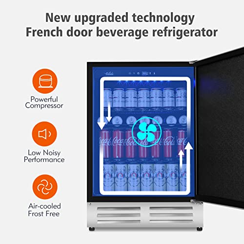 Velieta 24 Inch Outdoor Beverage Refrigerator Cooler,Stainless Steel Wide Refrigerator for 210 Cans,Fit Perfectly for 24" Space Built-in Counter or Freestanding with powerful and quiet cooling system
