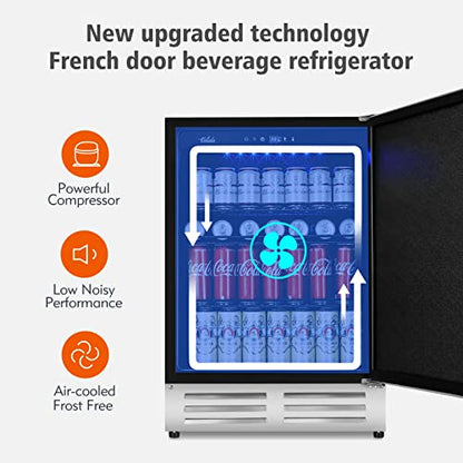 Velieta 24 Inch Outdoor Beverage Refrigerator Cooler,Stainless Steel Wide Refrigerator for 210 Cans,Fit Perfectly for 24" Space Built-in Counter or Freestanding with powerful and quiet cooling system