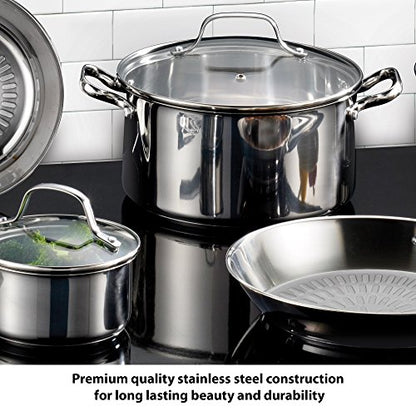 T-fal Performa Stainless Steel Cookware Set 12 Piece Induction Oven Broiler Safe 500F Pots and Pans, Dishwasher Safe Silver