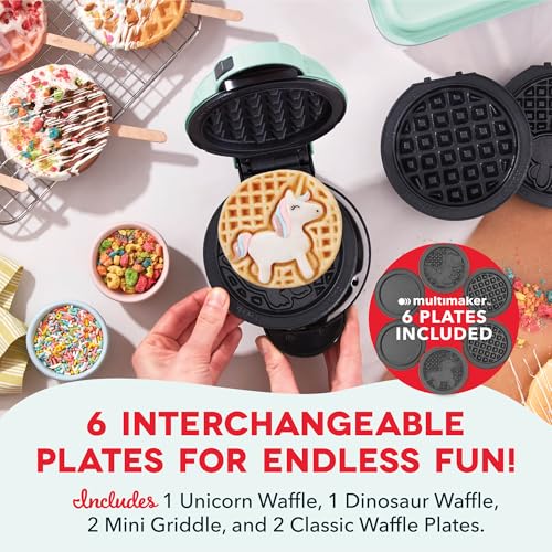 Dash MultiMaker® Mini System - Compact Waffle Maker for Family Breakfasts - Removable Griddle Plates & nonstick surface - 6 Plates - Aqua
