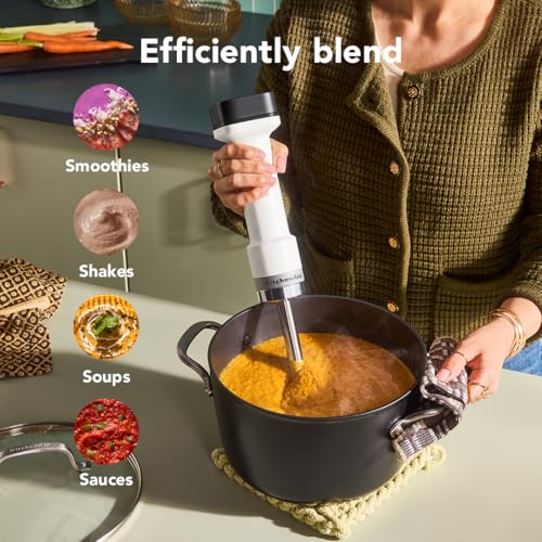 KitchenAid Go Cordless Hand Blender with Accessories - Battery Included, KHBRV75, Porcelain White