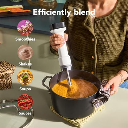 KitchenAid Go Cordless Hand Blender with Accessories - Battery Included, KHBRV75, Porcelain White