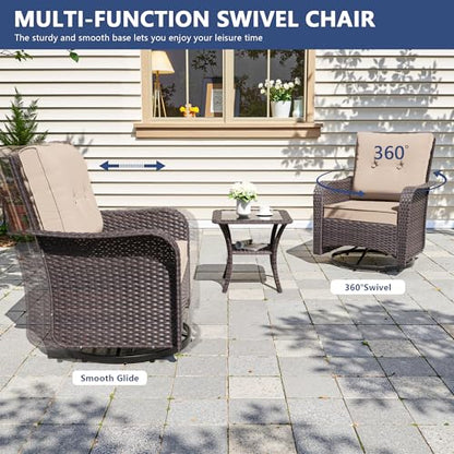 RTDTD 11 Pieces Outdoor Patio Furniture Set,Outdoor Sectional Furniture with 45" 55000 BTU Gas Propane Fire Pit Table,PE Rattan Wicker Patio Conversation Set,Swivel Rocking Chairs Set,Sand