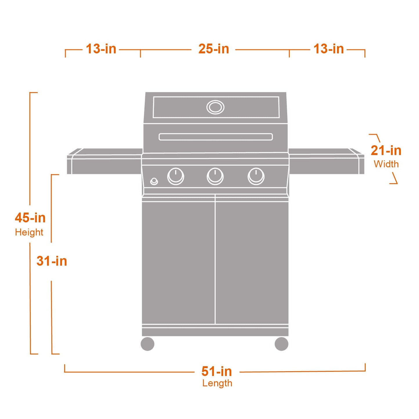 Monument Grills Larger 3-Burner Propane Gas Grills barbeque Stainless Steel Heavy-Duty Cabinet Style with Knob Controls, Outdoor Use, Mesa 300
