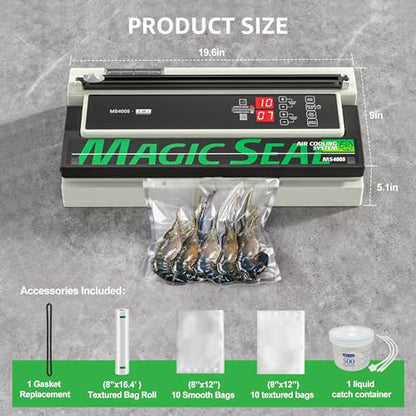 MAGIC SEAL 16'' Commercial Vacuum Sealer Machine, Meat Sealer Vacuum Packing Machine with Double Pump and Auto Cooling System, Sealing and Vacuum Time Control, Compatible with Mylar Bags