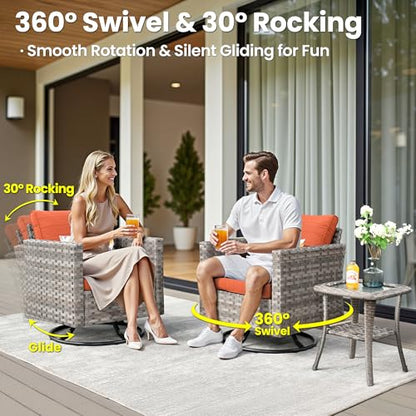 ovios 9 Pieces Patio Furniture Set, Outdoor Wicker Sectional Sofa Couch with 2 Swivel Chairs Coffee Table, Modern Modular Deep Seat Rattan Conversation Sets, Orange Red