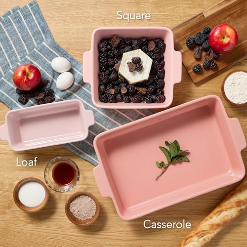 Best Choice Products 3-Piece Ceramic Bakeware Set, Stoneware Baking Dishes, Porcelain Casserole Bakeware Dishes, Serving Dishes - 9x12 Casserole, Loaf Pan, 8x8 Baking Dish - Pink Champagne