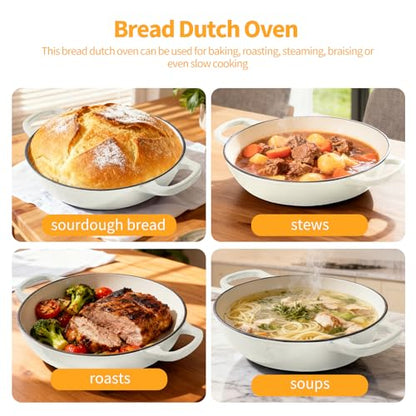 ONKO Dutch Oven For Sourdough Bread Baking, 6QT Enameled Cast Iron Dutch Oven Pot With Lid, Non-stick Sourdough Baking Pan with Bread Dome, Round Ceramic Dutch Ovens Pot with Cloche for Homemade
