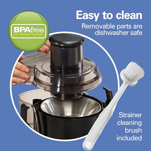 Hamilton Beach Juicer Machine, Big Mouth 3” Feed Chute for Whole Fruits and Vegetables, Easy to Clean, Centrifugal Extractor, Vegetable & Fruit Juicer, BPA Free, 800W Motor, Stainless Steel