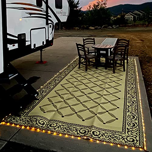 Stylish Camping L118187WL 8-feet by 18-feet LED Illuminated Patio Mat - Outdoor Patio Brown/Beige RV Camping Mat
