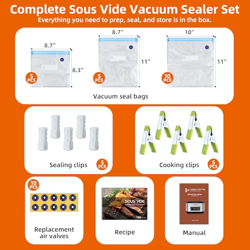 Homtone 8 Quart Sous Vide, Temperature Control Sous Vide Cooker with Timer, Stainless Steel Sousvide for Steak/Seafood/Vegetables, Suveed Cooking Machine Precision Steak Cooker with Vacuum Bags