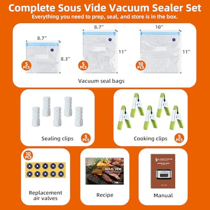 Homtone 8 Quart Sous Vide, Temperature Control Sous Vide Cooker with Timer, Stainless Steel Sousvide for Steak/Seafood/Vegetables, Suveed Cooking Machine Precision Steak Cooker with Vacuum Bags