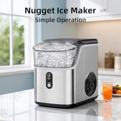 Antarctic Star Nugget Ice Makers Countertop, Pebble Ice Machine with Chewable Pellet Ice, 35Lbs/24H, Self-Cleaning, Sonic Ice, One-Click Operation, for Kitchen,Party Stainless Steel Silver