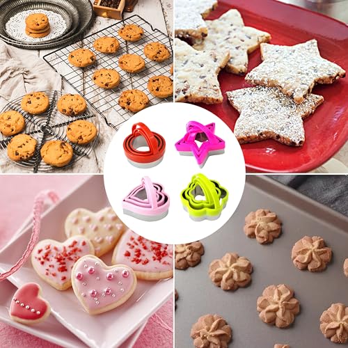 12-Piece Stainless Steel Cookie Cutter Set with Handles - Heart, Flower, Round, Five Star Shapes - Fruit Vegetable, Small Stainless Steel Biscuit Mold for Baking (Multicolor)