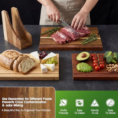 NEDVI Book Cutting Board Set with Wooden Stand-Wooden Kitchen Cutting Boards That Look Like Books for Cheese Meat Vegetables, Chopping Board Gift Set for Home Cooks & Kitchen Decor