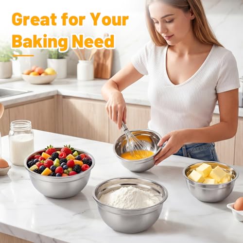 Beasea Mixing Bowls with Lids, 2 Pack 1.5 QT Small Stainless Steel Mixing Bowls with Airtight Lids, Nesting Metal Bowl Set for Kitchen, Baking, Prepping, Serving, Cooking