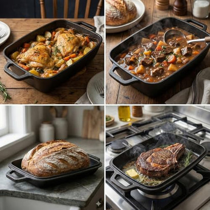 Flavehc Oval Cast Iron Dutch Oven for Bread Baking 12x8 Inch Pre-Seasoned Bread Pan with Lid 6QT Cast Iron Bread Dutch Oven for Sourdough