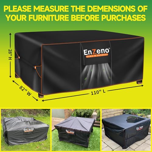 Enzeno Patio Furniture Cover Outdoor Waterproof 110" L x 82" W x 28" H