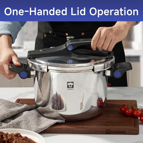 KOBACH 8QT Stainless Steel Pressure Cooker, Olla de presion, Cooking Pressure Cooker, Compatible with Induction and Gas Stovetops, Dishwasher Safe, One-Hand Opening Design