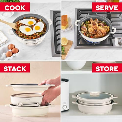 Dash Stacks Stacking Cookware Set with Electric Burner - Features CleanCoating™ Ceramic Nonstick Coating - Versatile, Nestable Pieces - Convenient Storage - Cream, 8-Piece