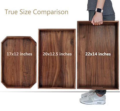 MAGIGO 22 x 14 Inches Large Rectangle Black Walnut Wood Ottoman Tray with Handles, Serve Tea, Coffee, Classic Wooden Decorative Serving Tray