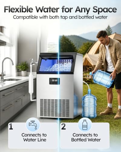 Mojgar Commercial Ice Maker 150lbs/24H with 50lbs Storage Bin 2 Water Inlet