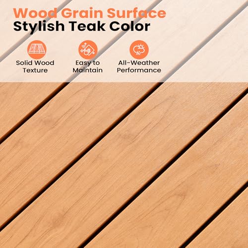 Pellebant 11 Piece Patio Table and Chairs Set, Aluminum Outdoor Dining Set with Umbrella Hole, 94" Dining Table & Stackable Chairs, Weather Resistant Teak Wood Grain Finish for Deck, Porch, Backyard