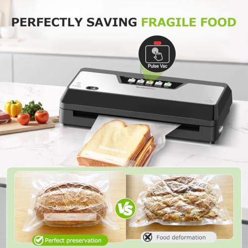 Bonsenkitchen Vacuum Sealer Machine,1 Roll&5 Pre-Cut Bags,Multiple Modes