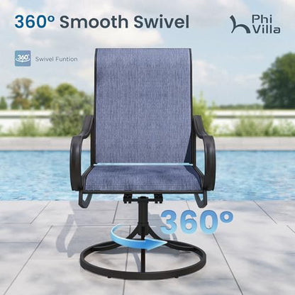 PHI VILLA 9 Piece Outdoor Patio Dining Set, Large Square Metal Dining Table and 8 Outdoor Swivel Dining Chairs, Patio Table and Blue Chair Furniture Dining Set for 8 Person