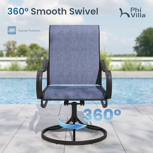PHI VILLA 7 Piece Outdoor Patio Dining Set with 6 Swivel Dining Chairs & 1 Large Round Dining Table, Blue Textilene Mesh Fabric Chair and 54" Metal Table for All Weather