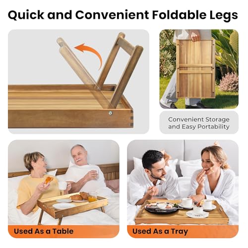 Taxenxar Extra Large Folding Bed Tray Table, 22’’ x 14’’ Acacia Wood Breakfast Tray, Food Serving Tray with Legs for Eating in Bed