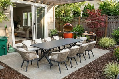 PURPLE LEAF 11 Pieces Patio Dining Set Grey Aluminum Table and Taupe Chairs