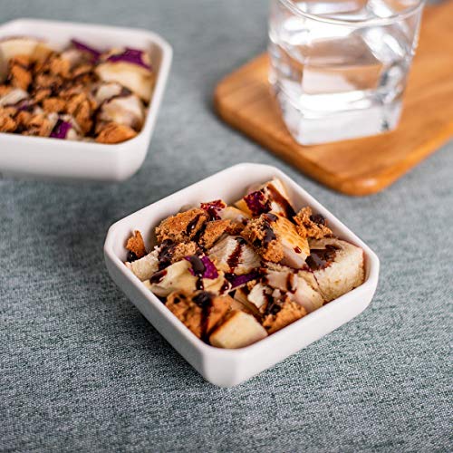 DELLING 6 Oz Porcelain Ramekins Set of 6, Square Souffle Dishes Oven Safe - White Ceramic Creme Brulee Ramekins for Baking, Dishwasher Microwave Freezer Safe Dessert Cups for Pudding Custard