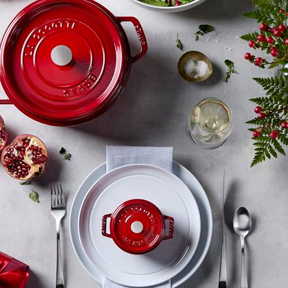 Staub Cast Iron Round Cocotte, Dutch Oven, 4-quart, serves 3-4, Made in France, Cherry