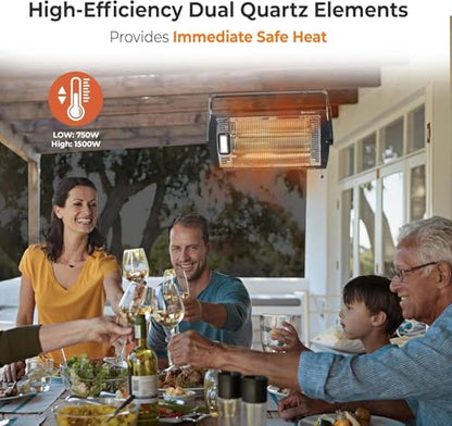 Comfort Zone 1500W Ceiling Mounted Dual Quartz Radiant Heater – Infrared Workshop Heater with 90° Adjustable Tilt, Built-in Halogen Light & Pull String Control – Overheat Protection, Black
