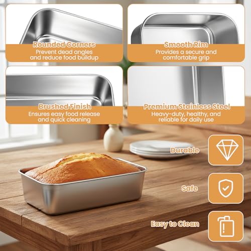 CLRBEATTY 8 Pcs Loaf Pans Set, 9 x 6 Inch Stainless Steel Bread Baking Pan, Loaf Toast Baking Pans, Sandwich Bread Pan for Homemade Breads Meatloaf Cake, Oven & Dishwasher Safe