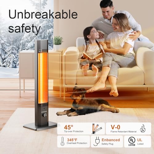 AIRTHRYL 42 INCH Outdoor Patio Heater, 9 Heat Levels & 9 Hour Timer, 1500W, 1S Instant Heat, Infrared Heater with Child Safety Lock, IP65 Waterproof, Tip-Over for Outdoor Indoor Use, Black