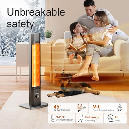 AIRTHRYL 42 INCH Outdoor Patio Heater, 9 Heat Levels & 9 Hour Timer, 1500W, 1S Instant Heat, Infrared Heater with Child Safety Lock, IP65 Waterproof, Tip-Over for Outdoor Indoor Use, Black