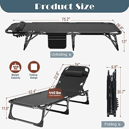DoCred Chaise Lounge Chair, 5-Position Folding Outdoor Lounge Chair