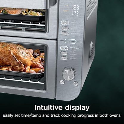 Ninja Air Fryer Toaster Oven Combo | Double Stack XL | 12-in-1 | Fits 4.5 lb Chicken & 6lbs of Wings | Smart Finish Cook 2 Different Meals at Same Time | Countertop Oven | Stainless Steel | DCT601