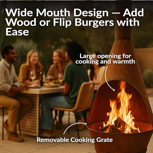 Sunnydaze Large Chiminea Outdoor Fireplace - Outdoor Wood-Burning Fireplace - Chimney Fire Pit with Grill Grate - Rustic - 75" H