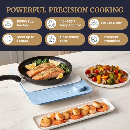 Elite Gourmet Slim Portable Induction Cooktop, 1500W Countertop Burner with 10 Power Levels & Temperature Control (140°F–465°F), Ultra-Slim 2" Design, Digital Touch Controls, Timer & Child Lock